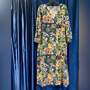 Johnny Was Multicolor Floral Long Sleeve Dress
